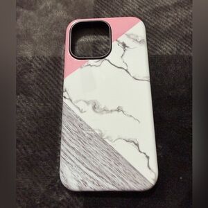 Stylish Pink and White Marble 15 Pro Max iPhone Case
